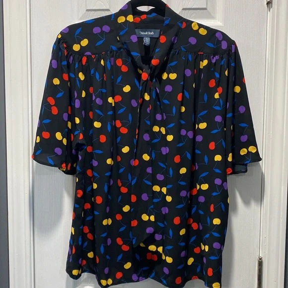 NEW ModCloth Cherry Print Bow Top Size Large Retro NWT - Picture 2 of 11